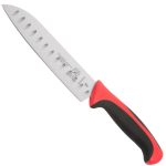 Cuchillo Santoku Granton Edge de 7″ con mango rojo