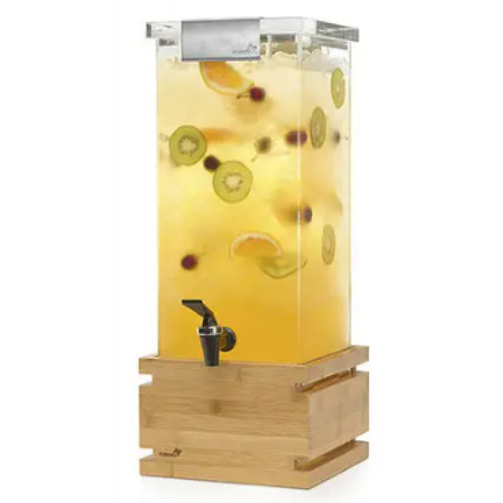 Dispensador de bebidas cuadrado de 3 galones con cerradura y base de bambú